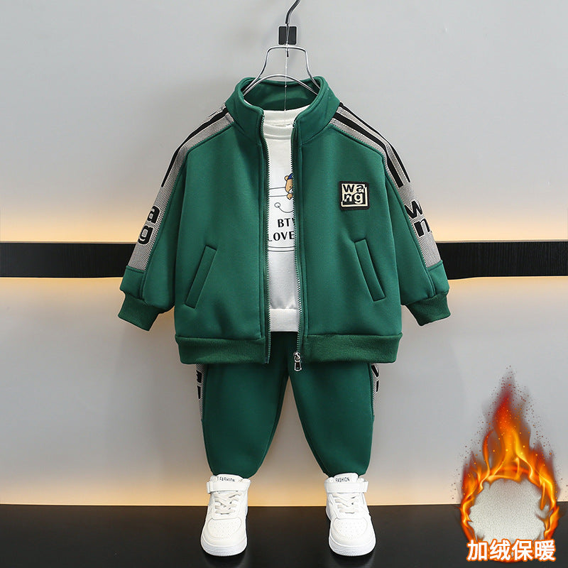 Green Boys Athletic Tracksuit Set - Zip Jacket & Pants