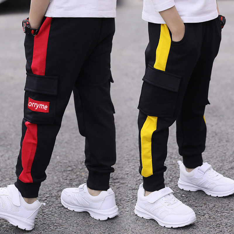 Boys Cargo Pants - Stylish Kids Autumn Trousers with Side Stripes
