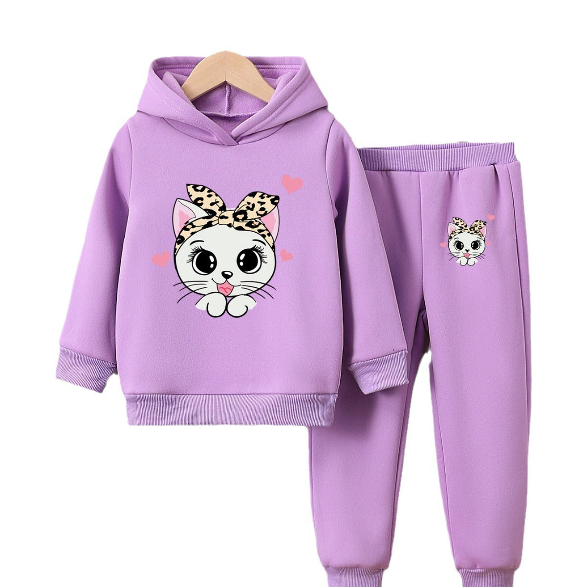 Girls' fashion sweatshirt two-piece kitten print girl autumn and winter