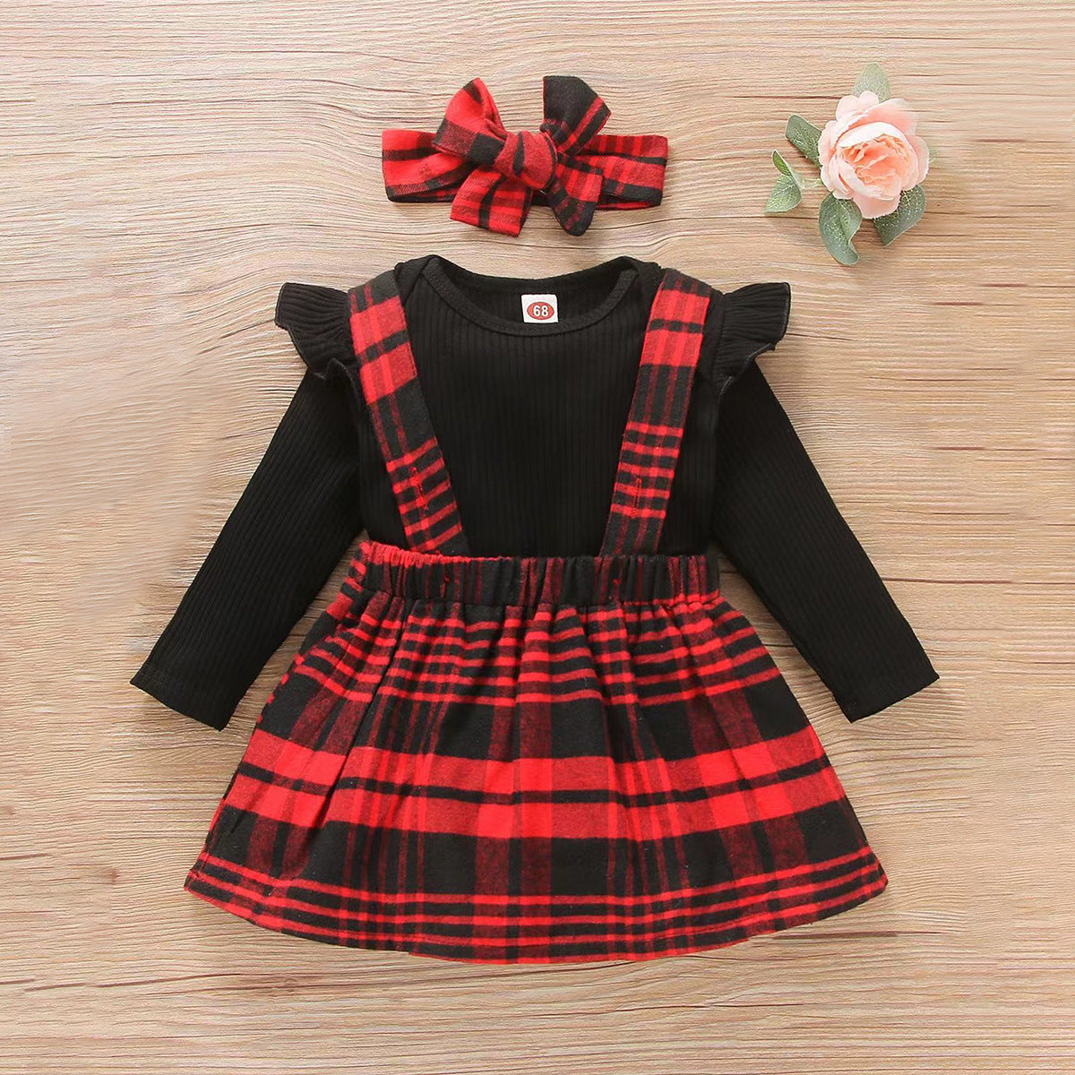 Baby foreign air flying sleeve triangle crawler dress plaid strap skirt baby girl