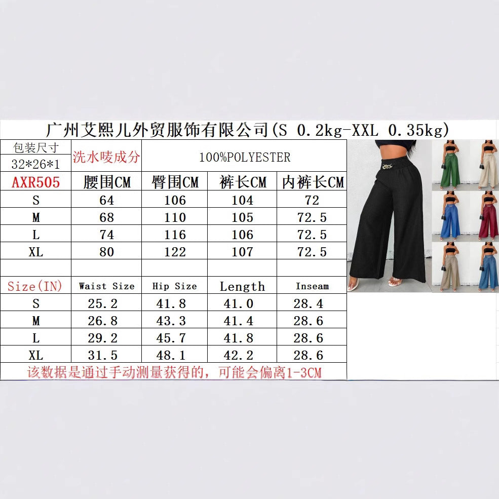 High-Waisted Wide Leg Trousers with Chain Detail - Women's Fashion Pants