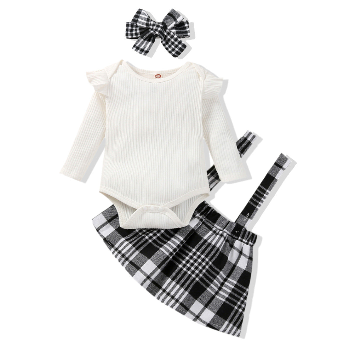 Baby foreign air flying sleeve triangle crawler dress plaid strap skirt baby girl