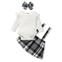 Baby foreign air flying sleeve triangle crawler dress plaid strap skirt baby girl