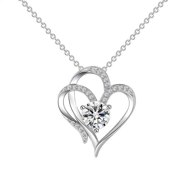 Double heart pendant necklace wedding valentine's day accessories