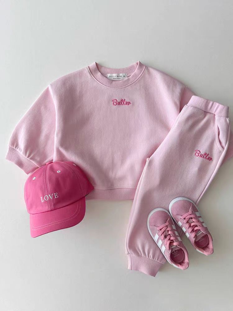 Butter Kids Sweatshirt Set - Colorful Crew Neck Sweatshirt & Pants for Boys & Girls