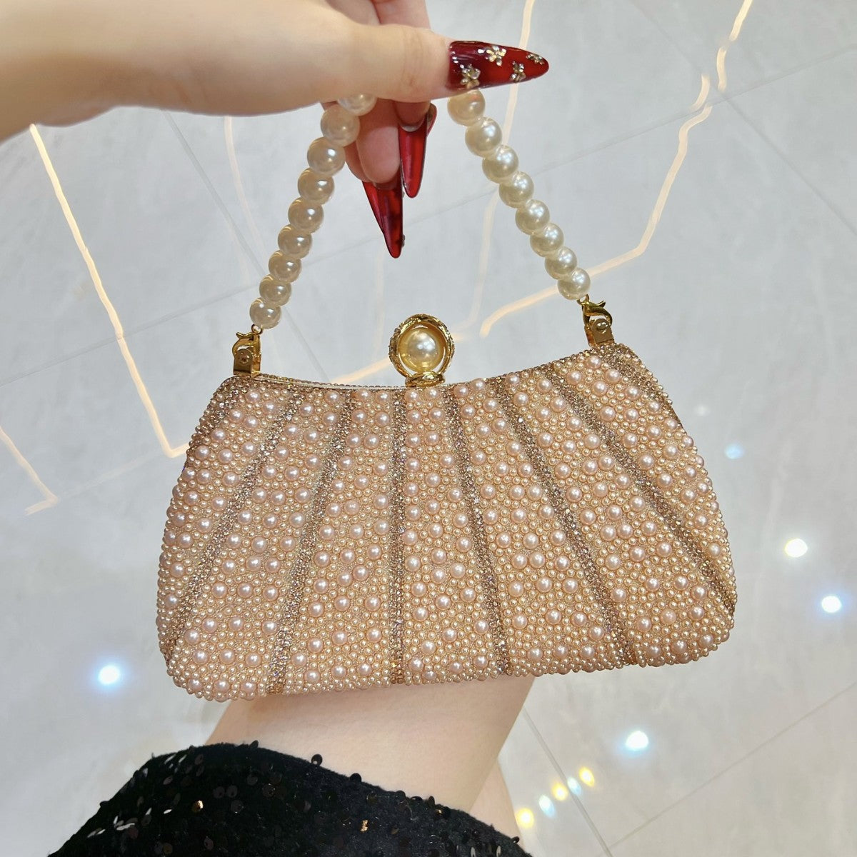 Luxury Pearl Beaded Evening Clutch - Designer Handbag for Special Occasions