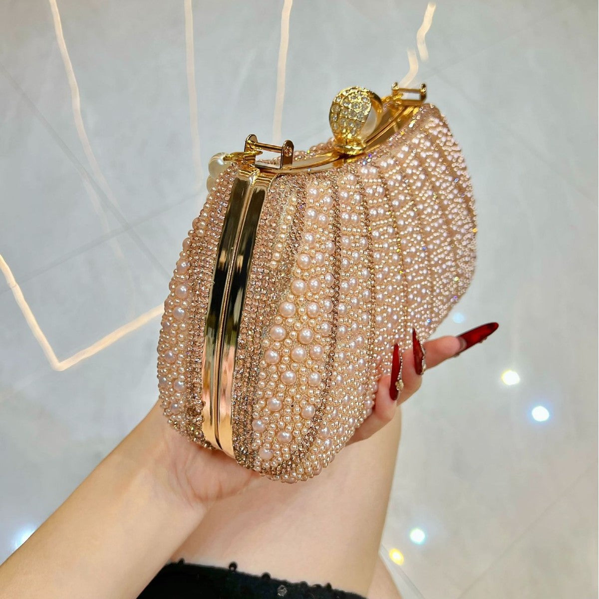 Luxury Pearl Beaded Evening Clutch - Designer Handbag for Special Occasions