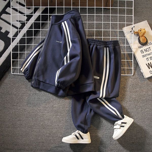 SHANE Boys Navy Blue Sweatsuit Set - Korean Style Kids Tracksuit