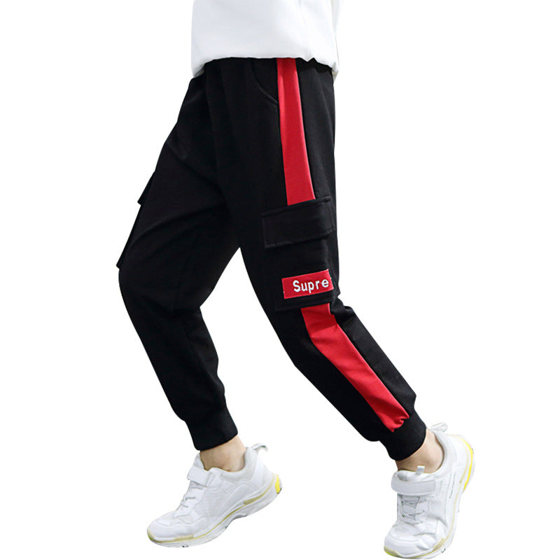 Boys Cargo Pants - Stylish Kids Autumn Trousers with Side Stripes