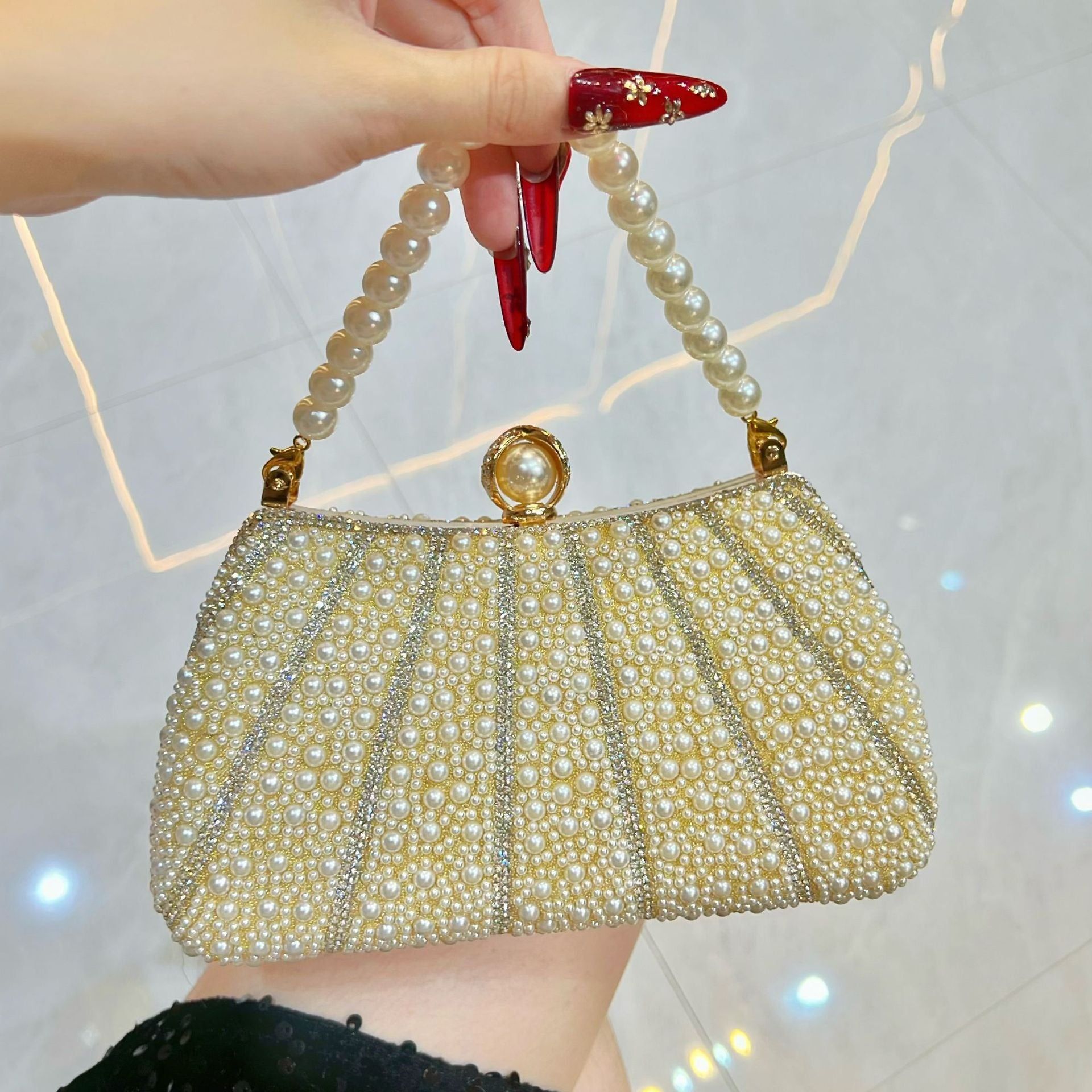 Luxury Pearl Beaded Evening Clutch - Designer Handbag for Special Occasions