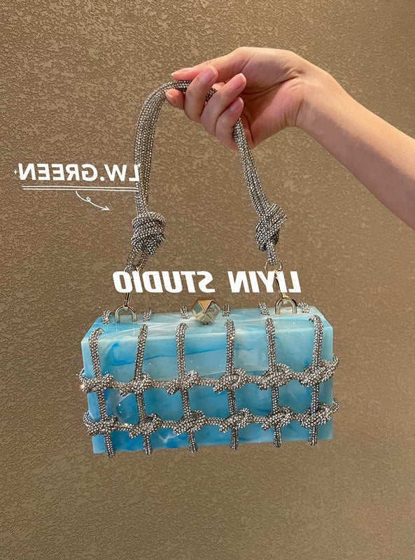 Luxury Quilted Diamond Chain Handbag - Designer Acrylic Marbled Evening Bag