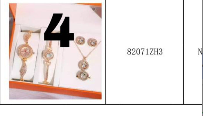 Rose Gold Crystal Jewelry Set - 5 Piece Watch Necklace Earrings Bracelet Collection