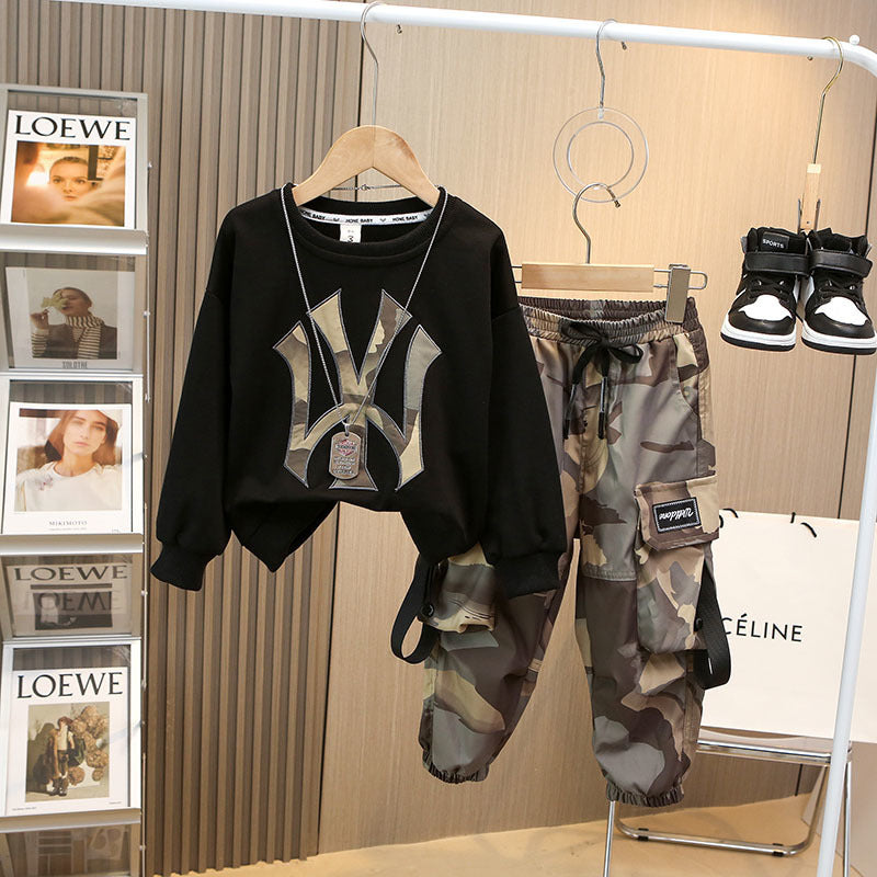 Boys NY Yankees Sweatshirt & Camo Cargo Pants Set - Cool Summer Outfit
