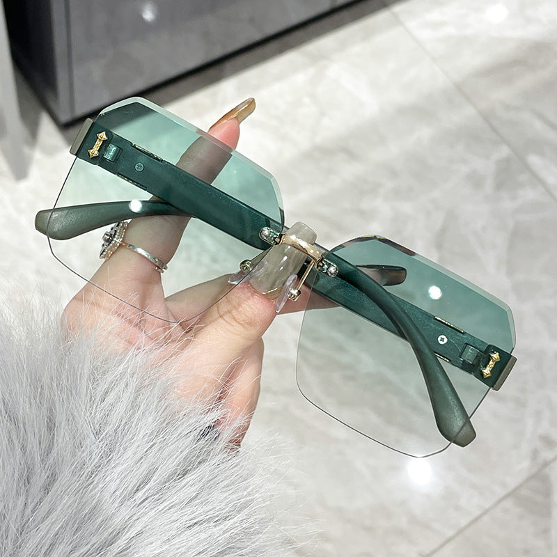 frameless cut edge women's sunglasses retro high version anti-ultraviolet sunglasses