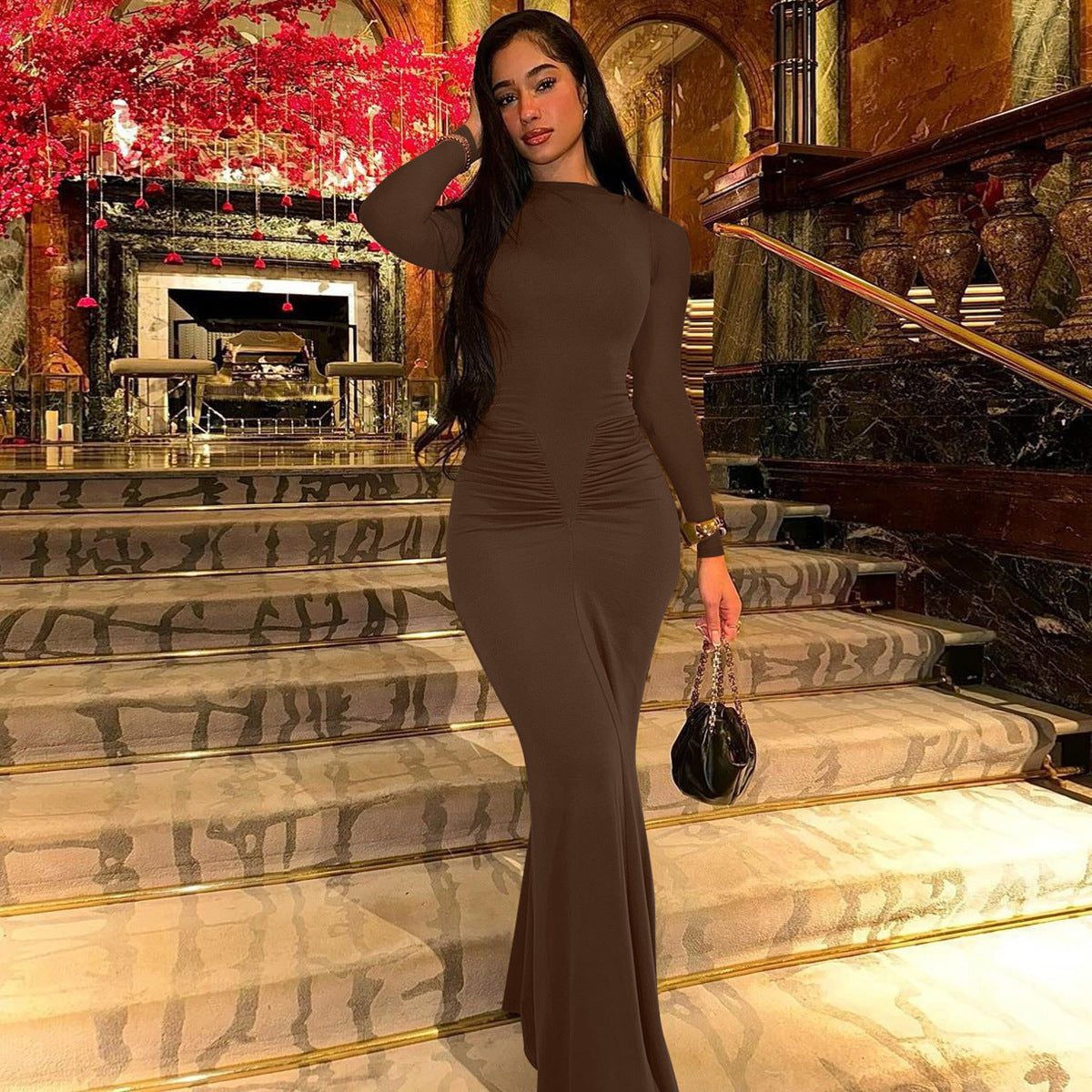 Long Sleeve Bodycon Dress - Elegant Evening Formal Dress | MTS-Glamour"