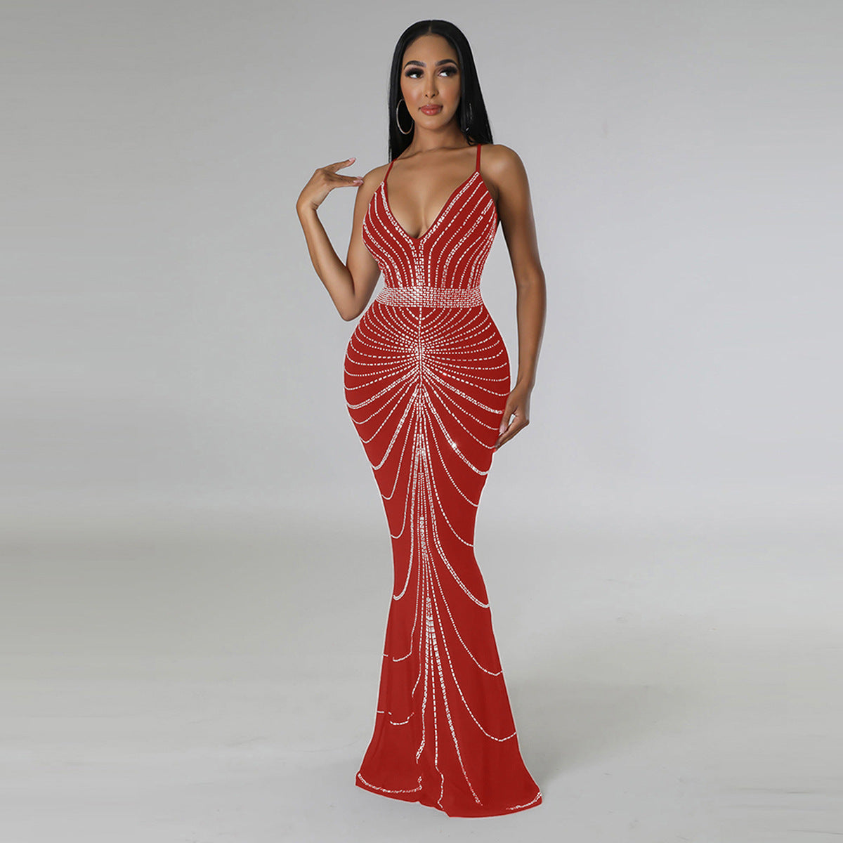 Elegant Rhinestone Bodycon Evening Gown – Sparkling Formal Dress in 8 Colors