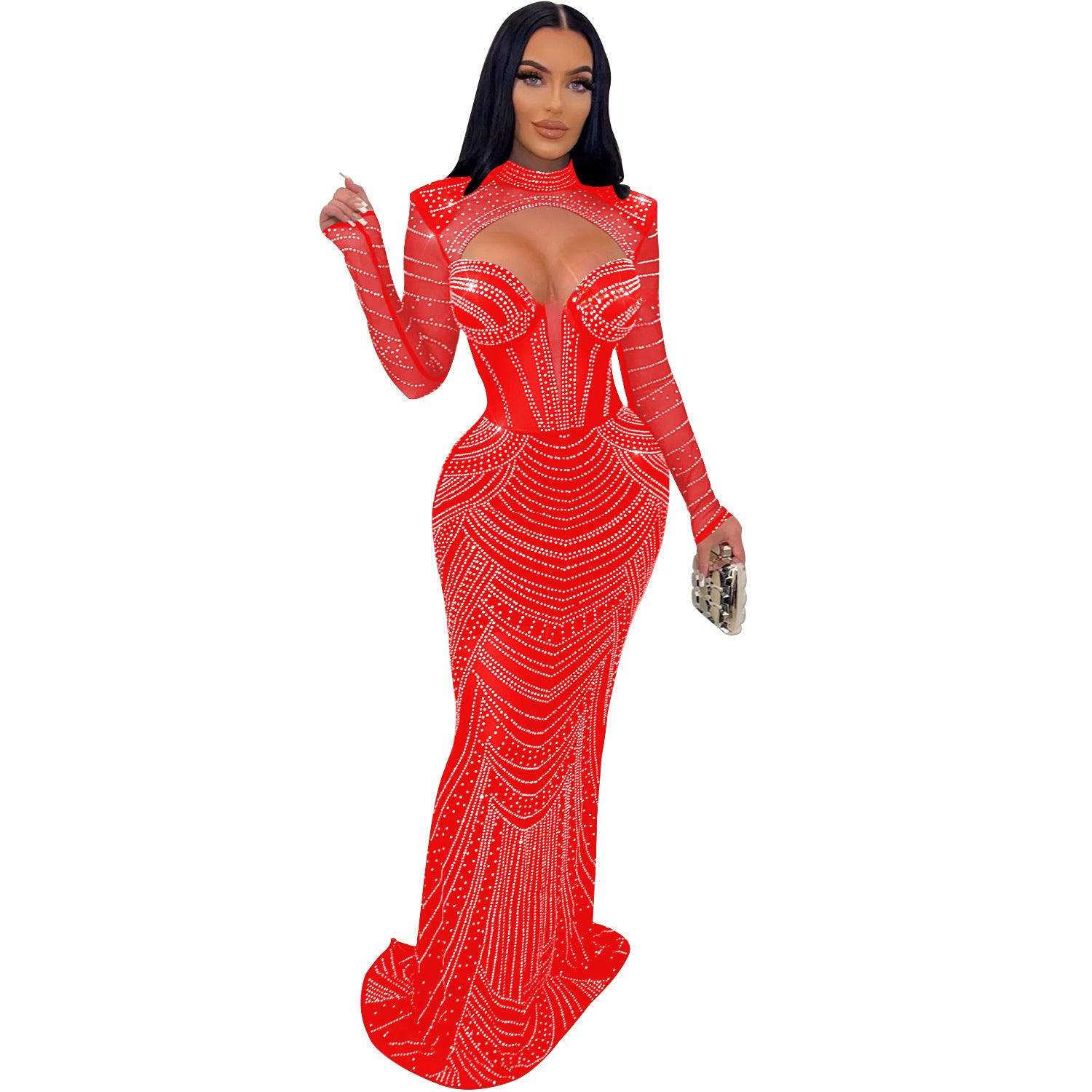 Cross-border summer European and American women's sexy mesh hot diamond