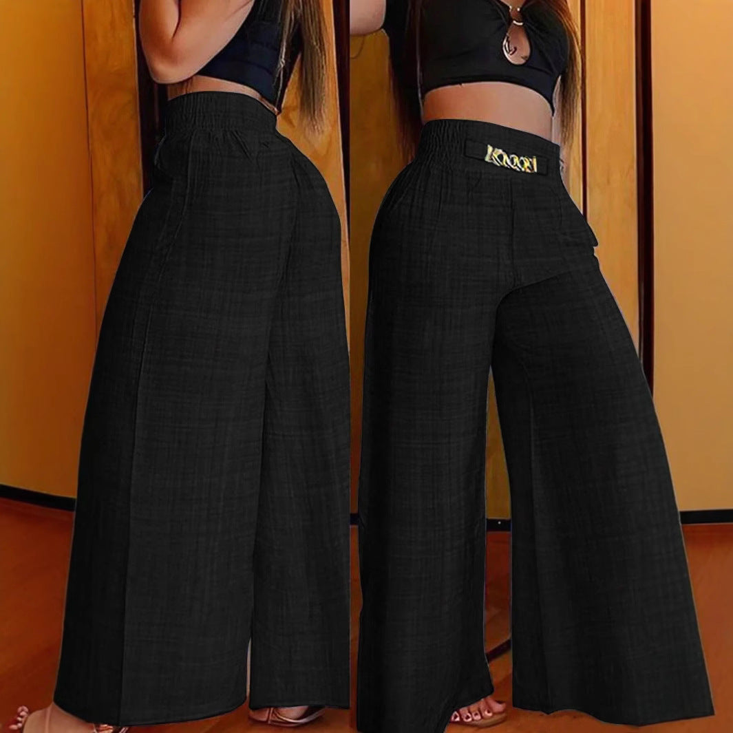 High-Waisted Wide Leg Trousers with Chain Detail - Women's Fashion Pants
