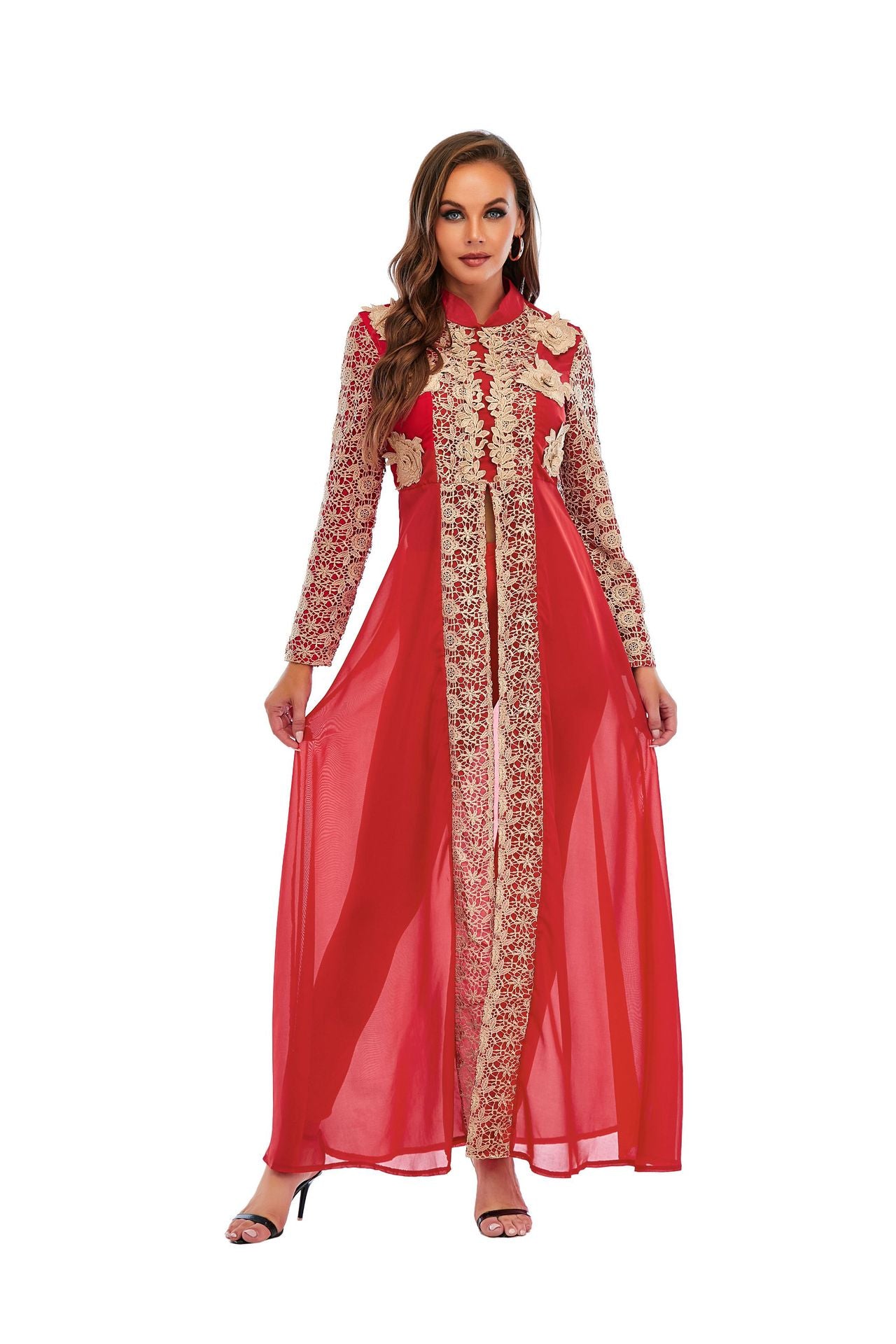 Elegant Embroidered Chiffon Dress Set Traditional Style Long Sleeve Formal Wear