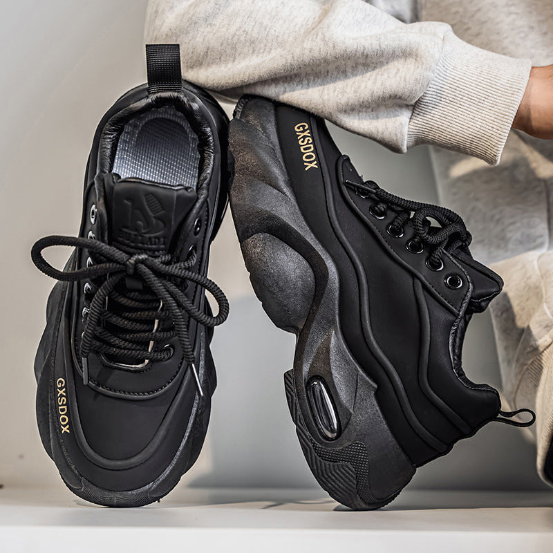 GXSDOX Black Platform Sneakers - Men's Chunky Sports Casual Shoes