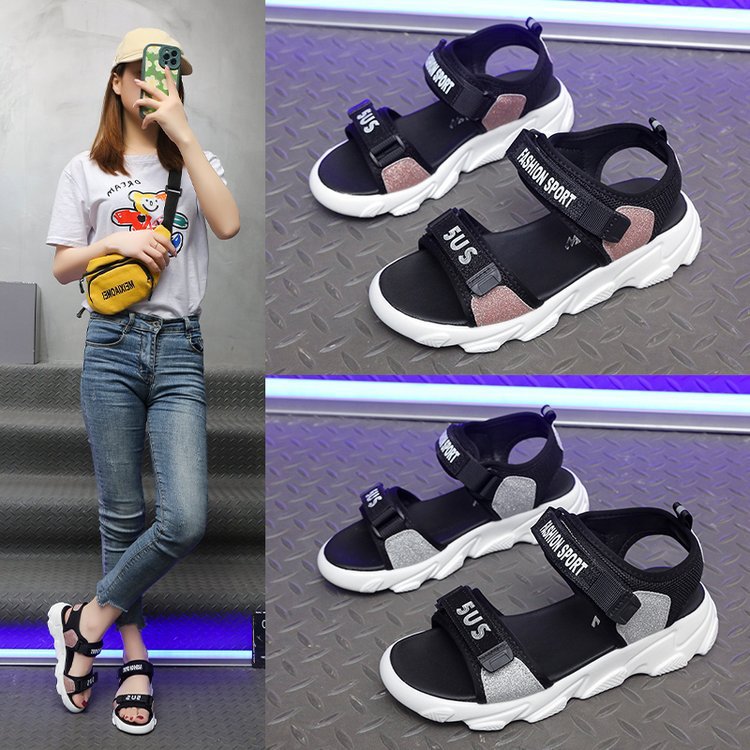 Sports sandals 2024 new women's summer Internet celebrity flat soles for students