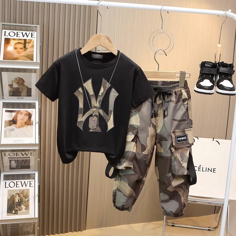 Boys NY Yankees Sweatshirt & Camo Cargo Pants Set - Cool Summer Outfit
