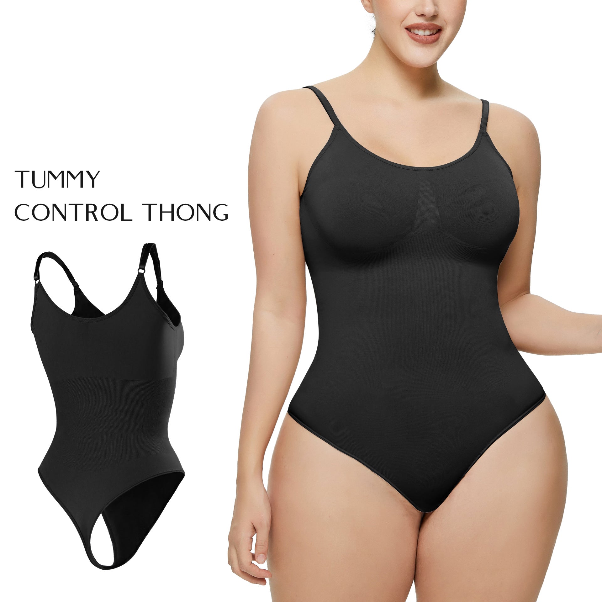 Focuses on "Premium Shapewear Bodysuit" and "Tummy Control"