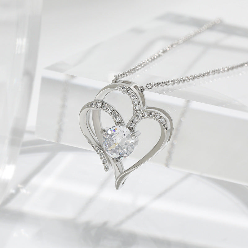 Double heart pendant necklace wedding valentine's day accessories