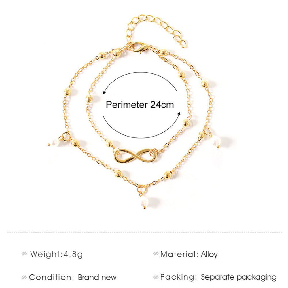 Layered Pearl Infinity Anklet Set - Gold Chain Beach Jewelry