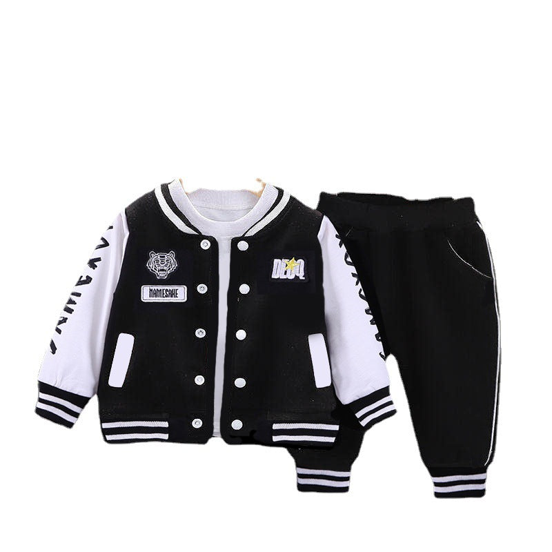 Baby Varsity Jacket Set - Black White Baseball Style Outfit for Boys 0-5 Years | MTS-Glamou
