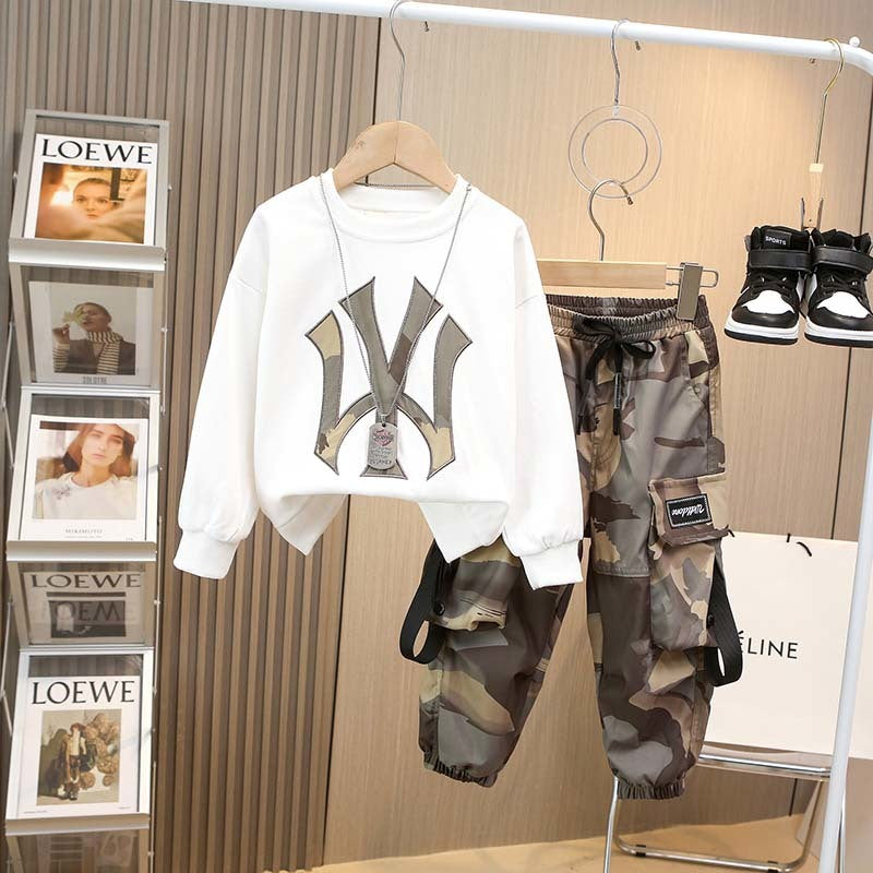 Boys NY Yankees Sweatshirt & Camo Cargo Pants Set - Cool Summer Outfit