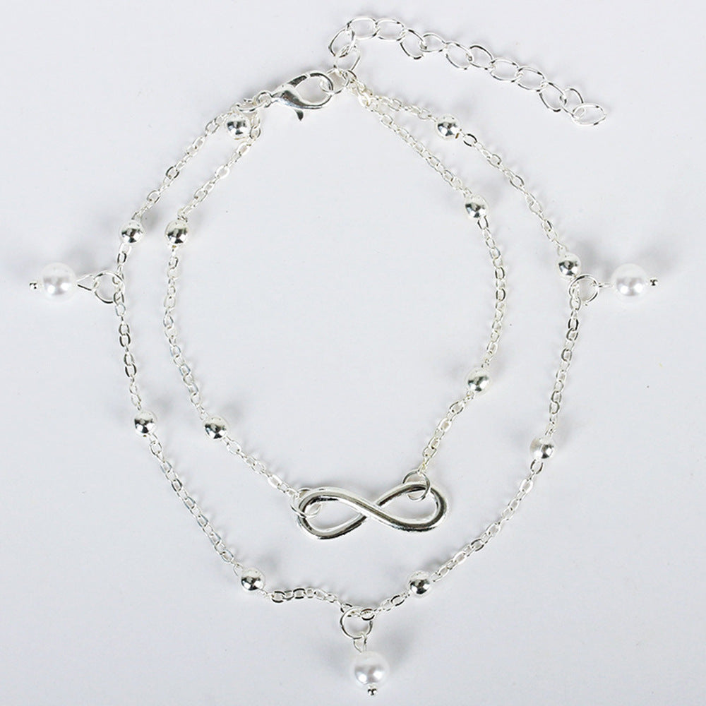 Layered Pearl Infinity Anklet Set - Gold Chain Beach Jewelry