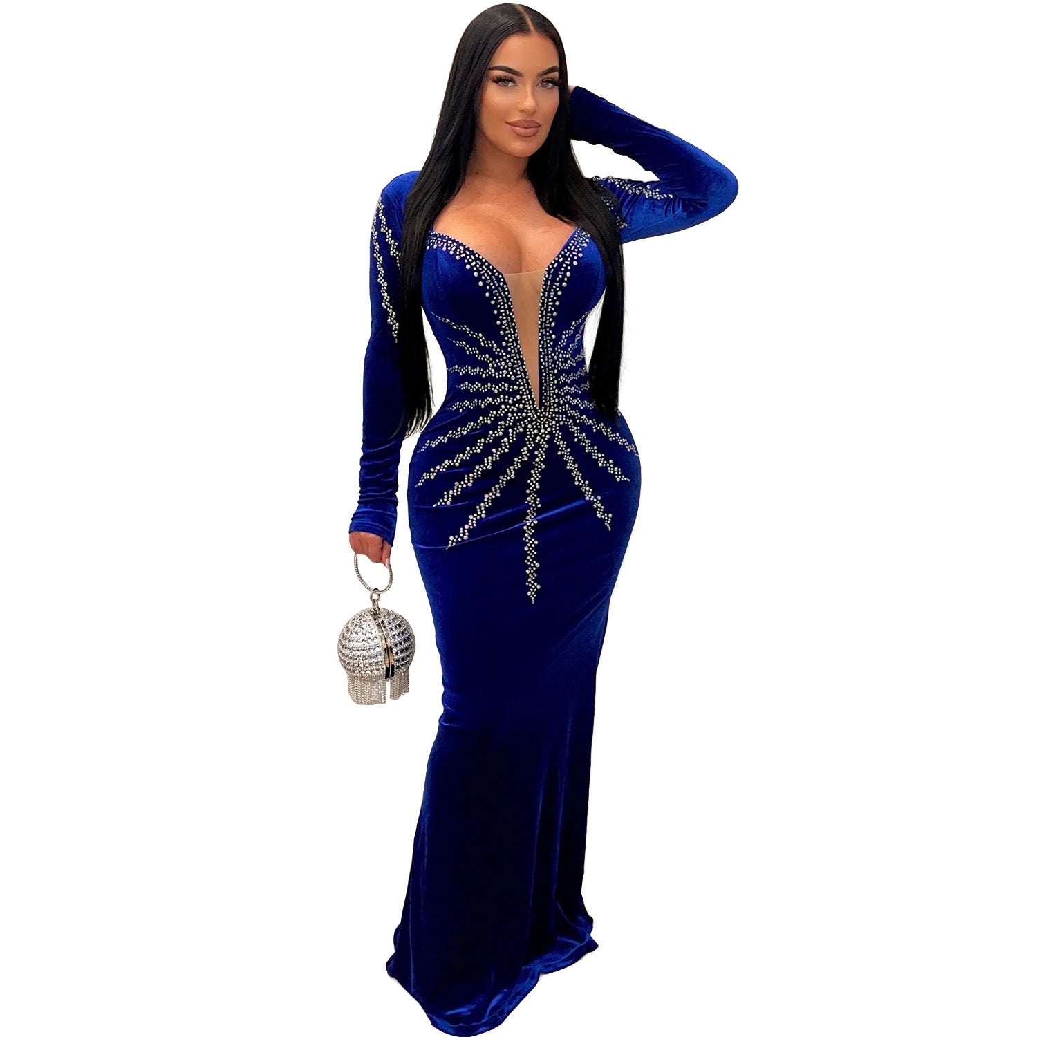 Sequined Mermaid Evening Gown Long Sleeve Bodycon Party Dress