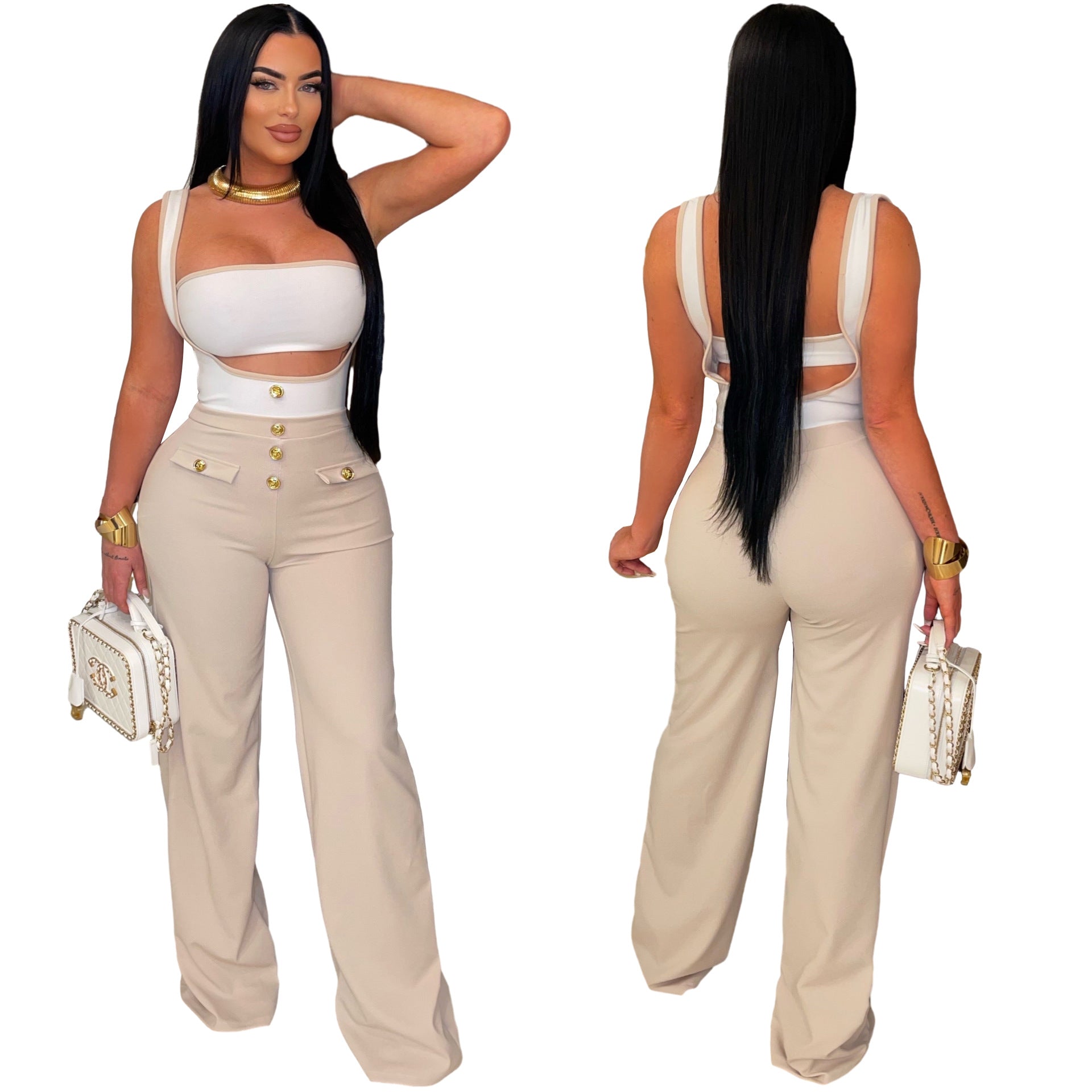 S2401 European and American women's clothing cross-border supply Fashionable casual strap bandeau suit jumpsuit