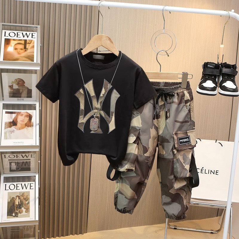Boys NY Yankees Sweatshirt & Camo Cargo Pants Set - Cool Summer Outfit