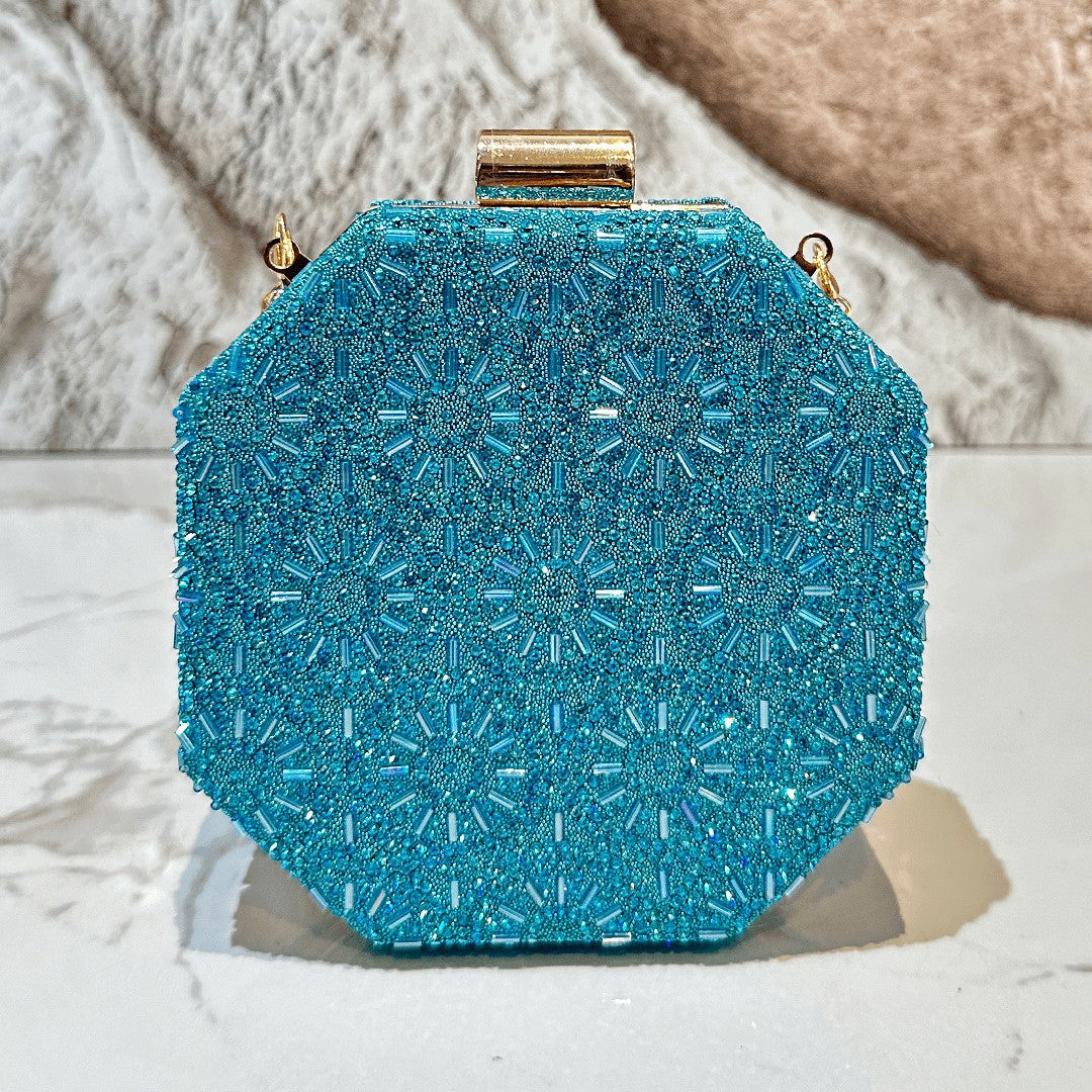 Cross border luxury hot diamond decoration blue dinner bag ladies personality mini handbag chain bag evening bag wholesale