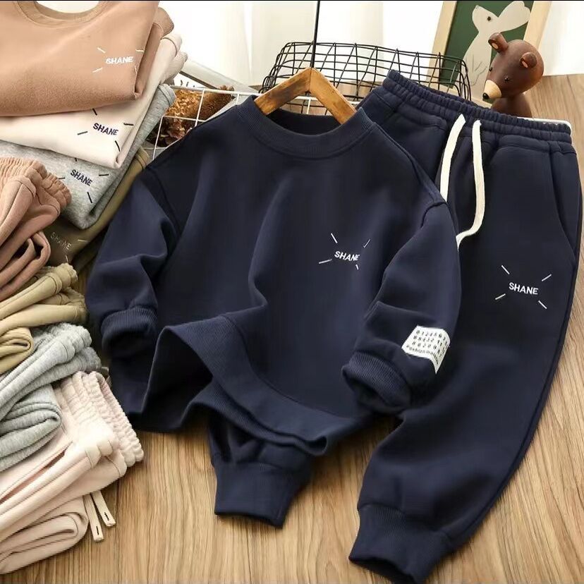 SHANE Boys Navy Blue Sweatsuit Set - Korean Style Kids Tracksuit