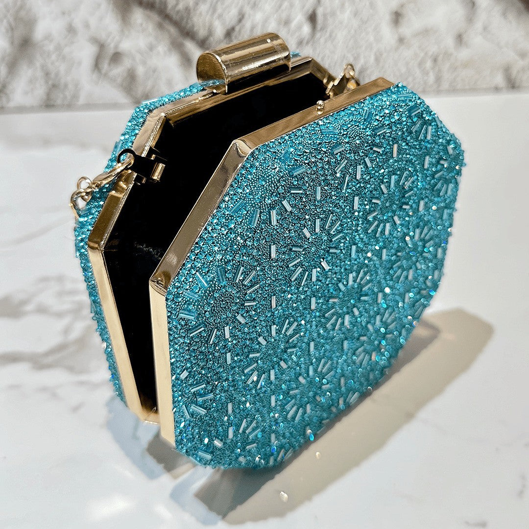 Cross border luxury hot diamond decoration blue dinner bag ladies personality mini handbag chain bag evening bag wholesale