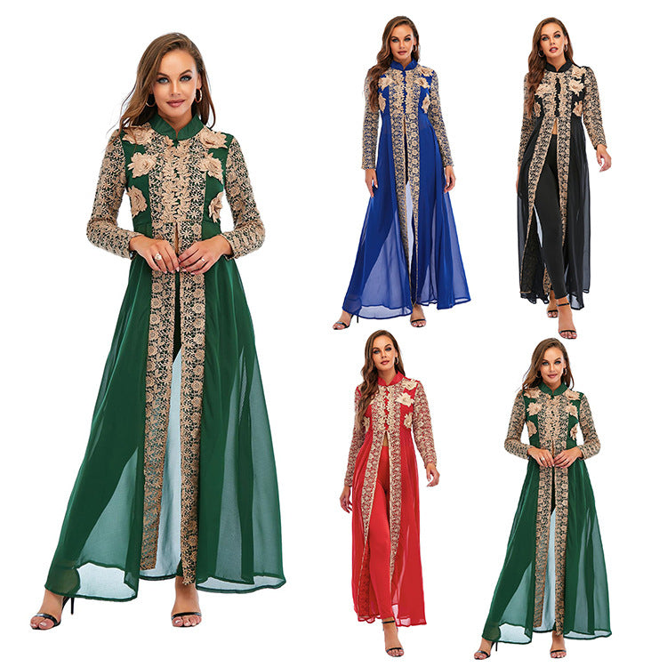 Elegant Embroidered Chiffon Dress Set Traditional Style Long Sleeve Formal Wear
