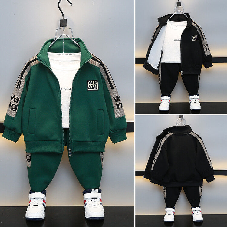 Green Boys Athletic Tracksuit Set - Zip Jacket & Pants