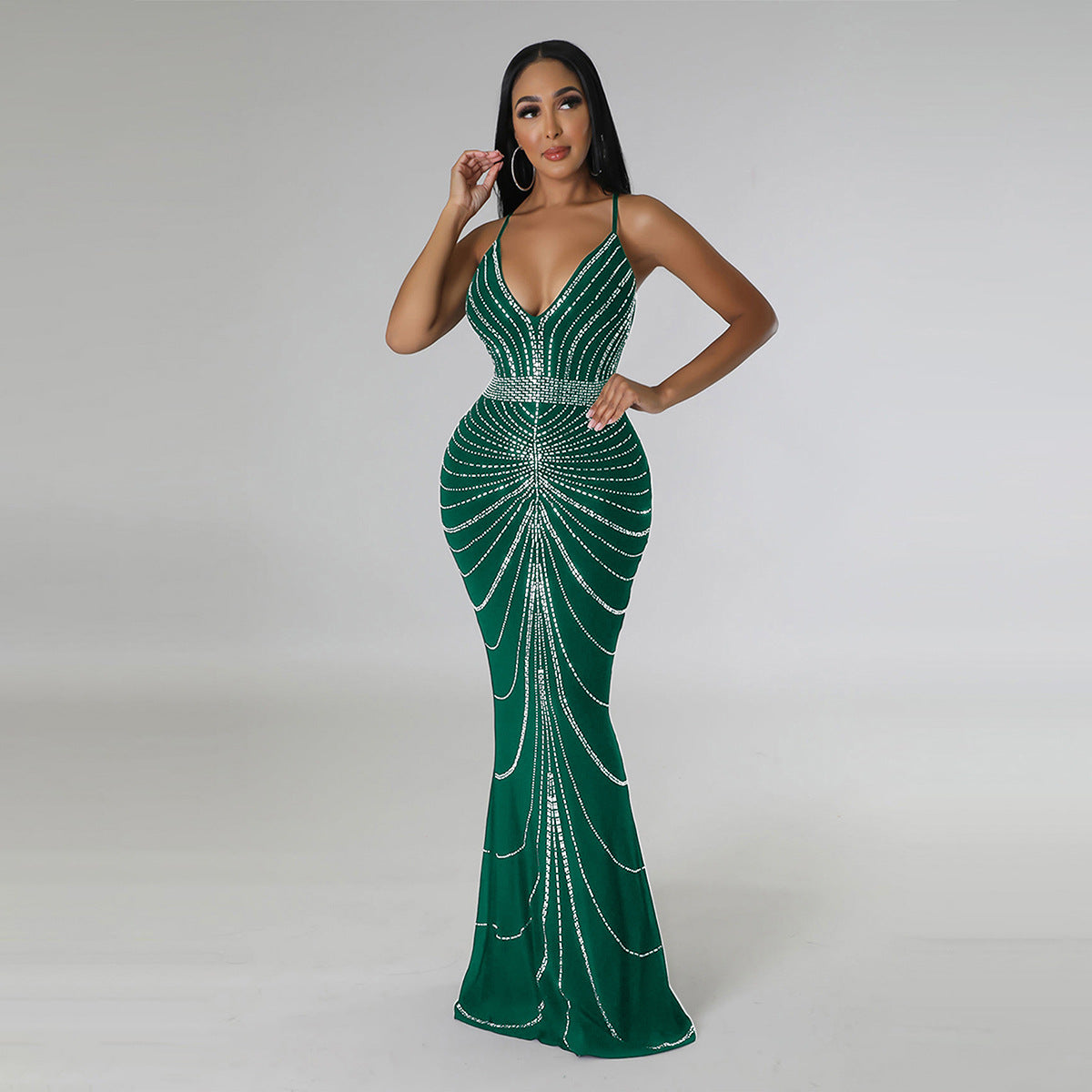 Elegant Rhinestone Bodycon Evening Gown – Sparkling Formal Dress in 8 Colors