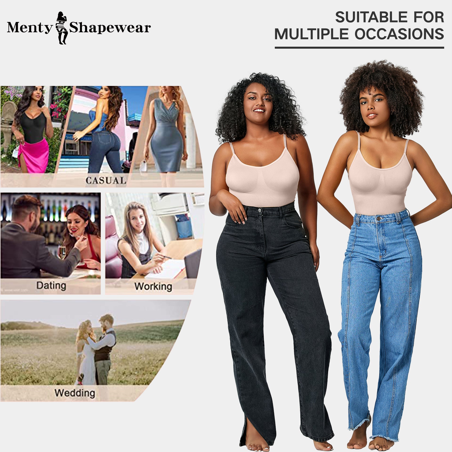 Focuses on "Premium Shapewear Bodysuit" and "Tummy Control"