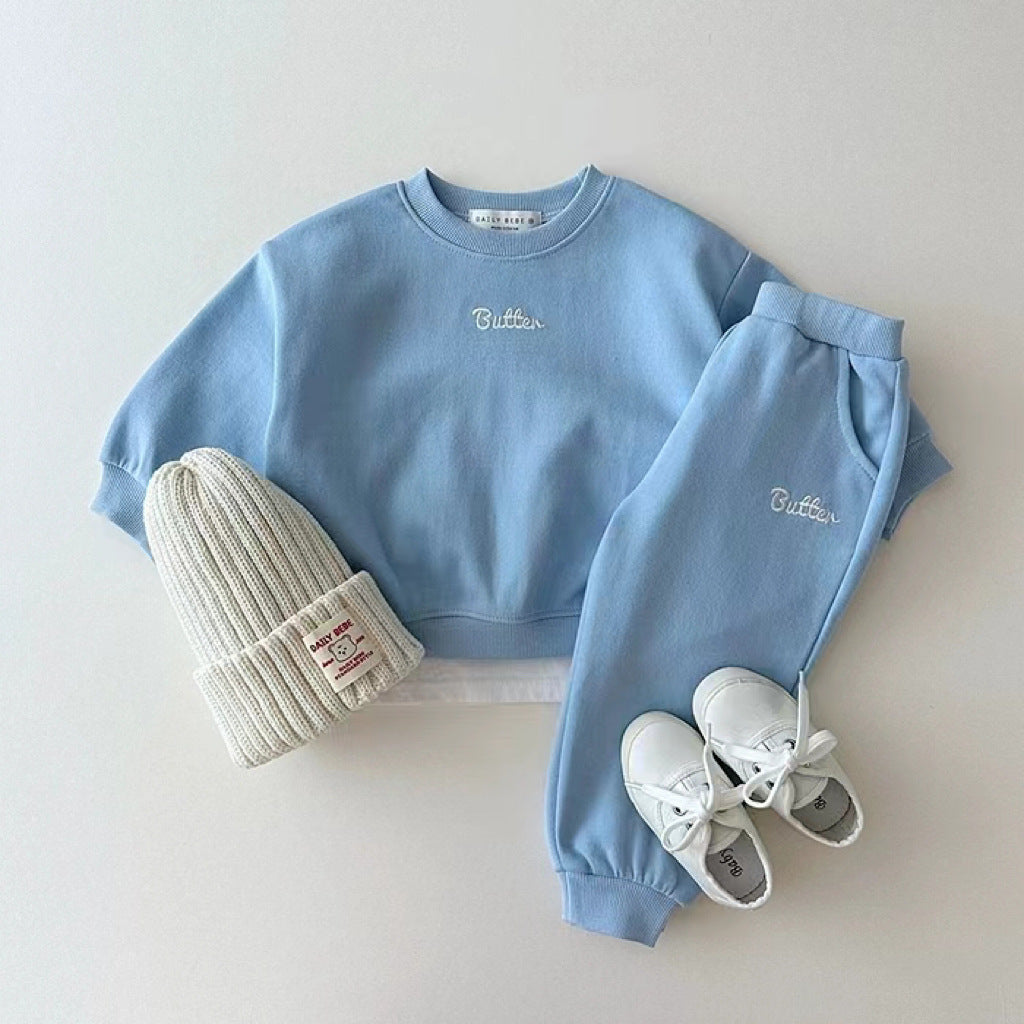 Butter Kids Sweatshirt Set - Colorful Crew Neck Sweatshirt & Pants for Boys & Girls