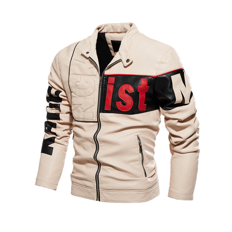 Men's Jacket Men's Trend Biker Uniform Color-Blocked PU