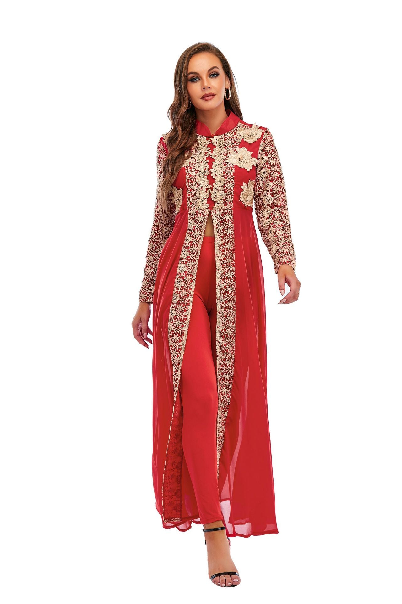 Elegant Embroidered Chiffon Dress Set Traditional Style Long Sleeve Formal Wear