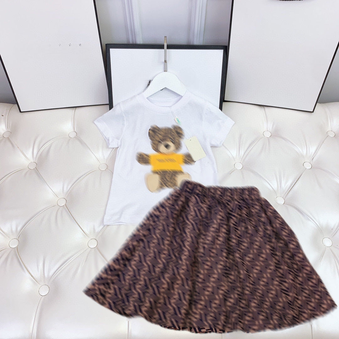 Girls two-piece suit baby summer fashionable full print skirt
