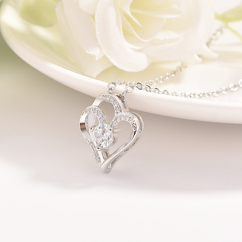 Double heart pendant necklace wedding valentine's day accessories