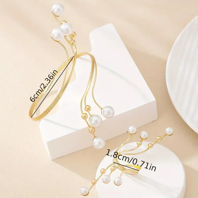 European and American pearl rings, women's fashion trends, pearl geometric bracelets, exaggerated personality, creative rings, explosive jewelry