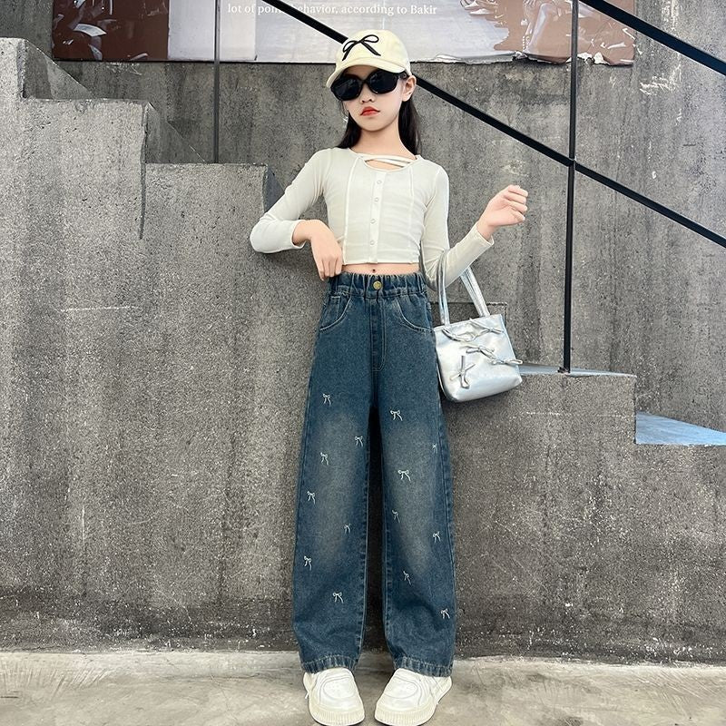 Jeans autumn new style for middle-aged and large children, girls are casual