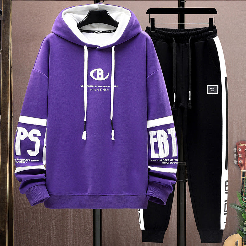 Men's Black Tracksuit Set - Hooded Sweatshirt & Joggers Sports Suit